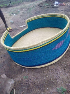 african home decor blue pet bed handwoven of straw