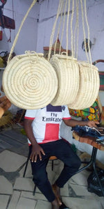 Bokina Bag-handwoven of Rafia yarn, natural colour, Ghana, West Africa 8 cm