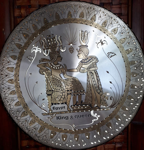 Copper Pharaonic design Wall Plate-King and Queen, handmade in Egypt