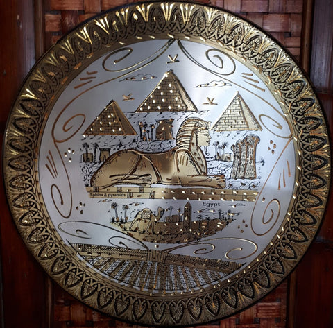 Copper Pharaonic design Wall Plate-Sphynx and Pyramids, handmade in Egypt 