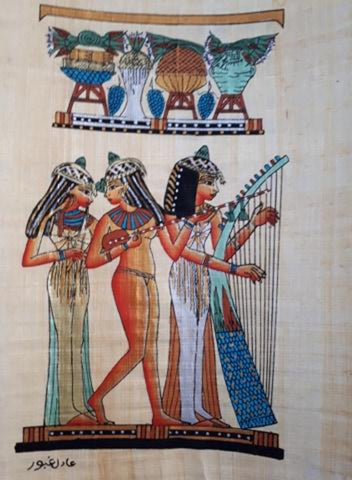 Egyptian handmade papyrus painting-Ancient Egyptian High Priestesses of Music