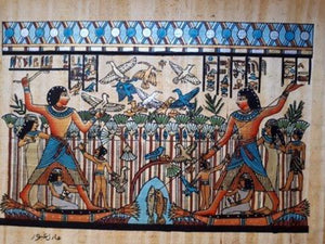 Egyptian handmade papyrus painting-Fishing & Fowling on the Nile