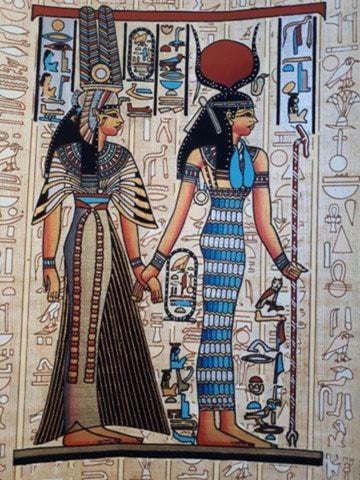 Egyptian handmade papyrus painting-Isis and Queen Nefertari