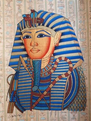 Egyptian handmade papyrus painting-Pharaoh Tutankhamun's Sarcophagus
