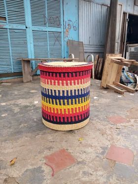 Basketcase-London-Handwoven of Elephant Straw, Rainbow Colour pattern, Ghana, West Africa 51 x 43 cm
