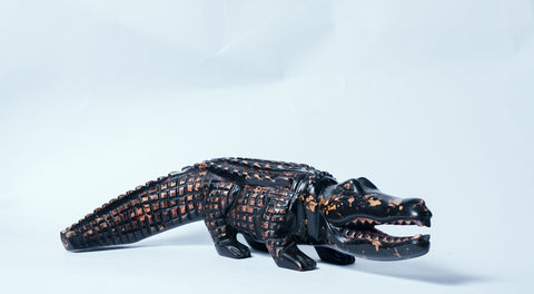 African Wood Sculpture-Paga Crocodile, hand-carved of white wood, Ghana, West Africa 16 cm X 5 cm