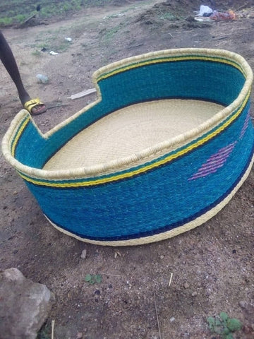 Pet Bed-Handwoven of Straw, indigo colour, Ghana, West Africa 30 cm X 12 cm