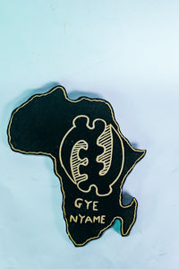 African Wood Sculpture-African Map with Adinkra Symbol Gye Nyami ("Choose God") 
