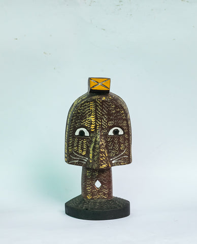 African Wood Sculpture-Brown Mushroom Caricature 