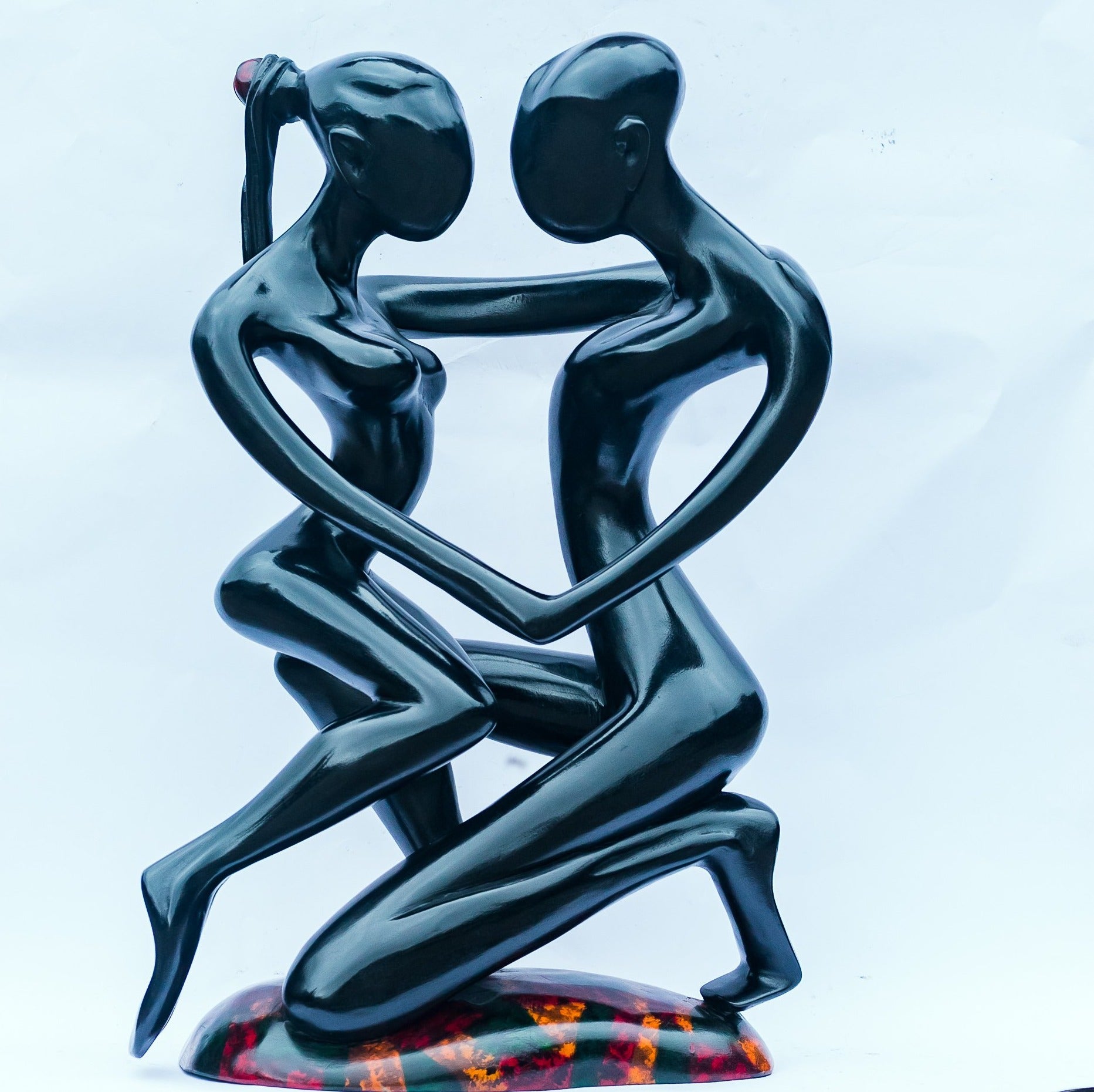 African Wood Sculpture-Dancing Lovers 