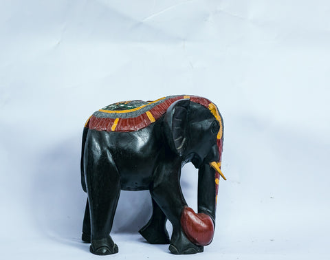 African Wood Sculpture-Elephant draped in Shawl hand-carved of white wood