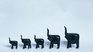 African Wood Sculpures-Elephants Set of 5, red and black, hand-carved of white wood, Ghana, West Africa