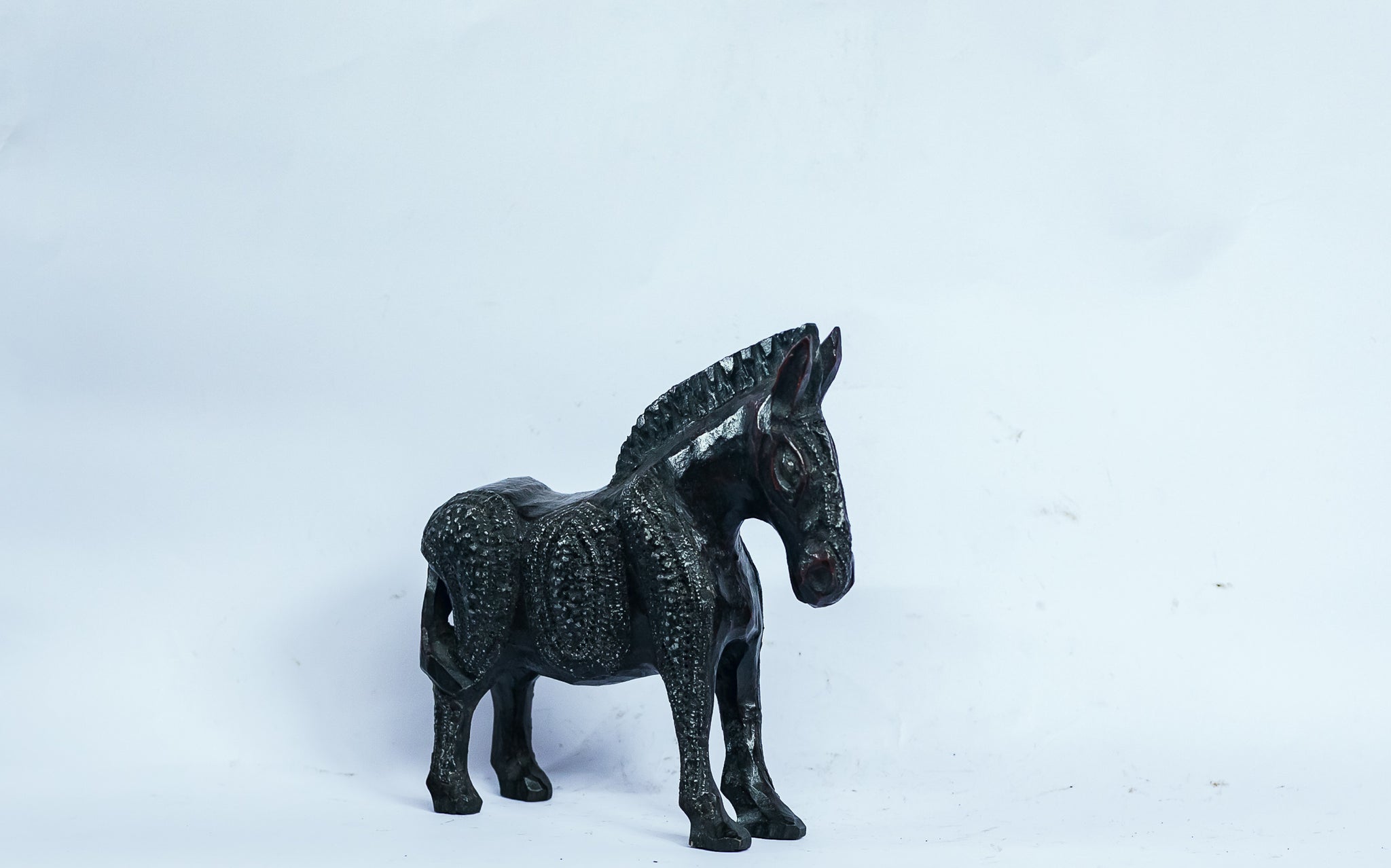 African Wood Sculpture-Lone Horse, hand-carved of white wood, Ghana, West Africa 9 cm X 6 cm