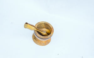 Mortar and Pestle-hand-carved of brown wood, Ghana, West Africa 6 cm X 3cm X 4 cm