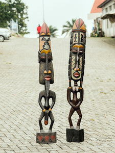African Wood Sculptures Modesty Statues of Man and Woman, hand-carved of white wood, Ghana, West Africa 59 cm X 8 cm