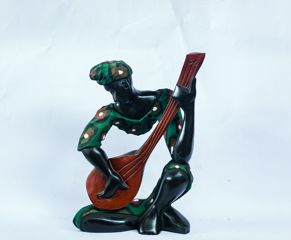 African Wood Sculpture-Man playing a Guitar, hand-carved of white wood, Ghana, West Africa 40 cm X 24 cm