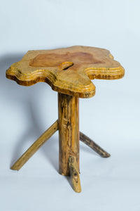 Table-3 legged-Clover Leaf-shaped with indentation in the centre, hand-carved of white wood, Ghana, West Africa 45 cm X 36 cm