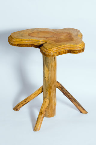Table-3-legged Clover Leaf-shaped, hand-carved of white wood, Ghana, West Africa 45 cm X 36 cm