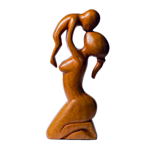 African Wood Sculpture, Woman kneeling and holding up Baby, hand-carved of cedar wood, Ghana, West Africa 20 cm X 5 cm